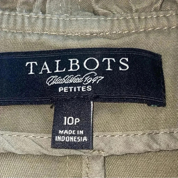 Talbots Olive Army Green Ruffle Jacket Excellent Condition Size 10 Petite - Picture 6 of 10